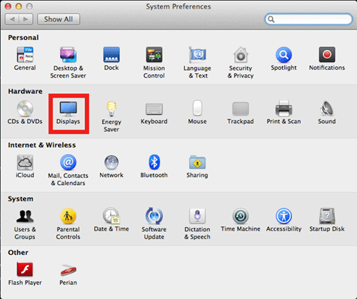 System Preferences, Displays